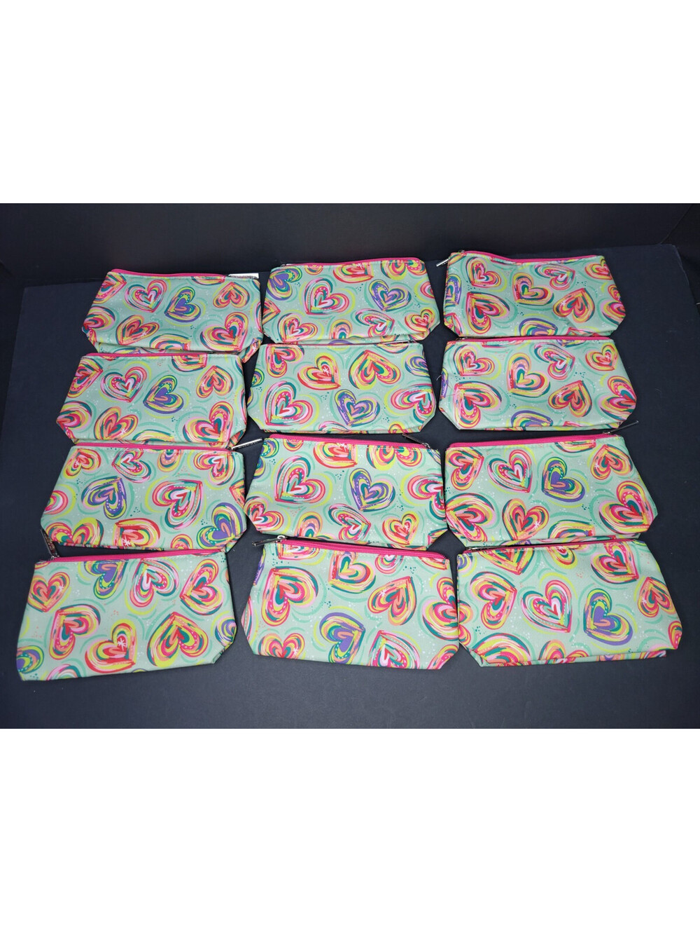 12x Clinique Small Cosmetic Makeup Toiletry Bag Carry Soft Pouch Colorful Hearts